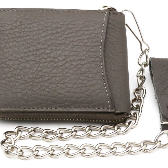 Bifold Genuine Leather Gray Wallet with Chain - Picture 4 of 7